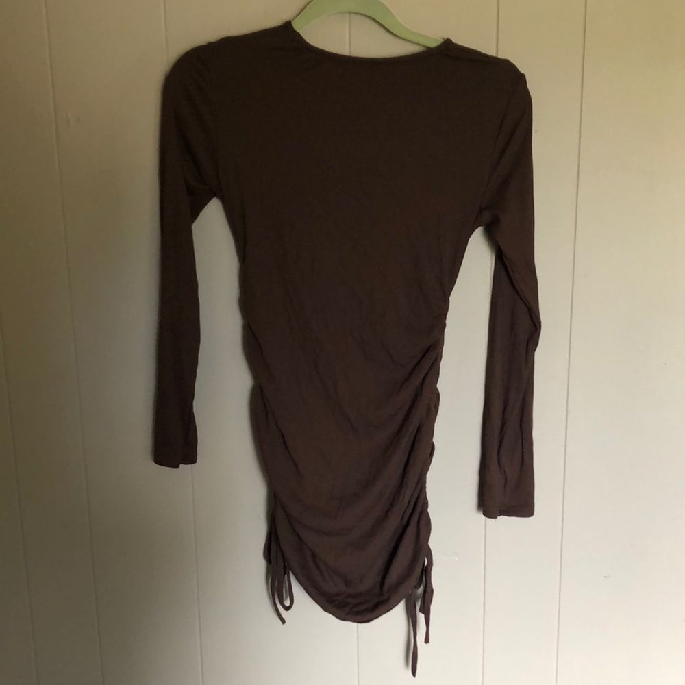 brown ruched mini dress